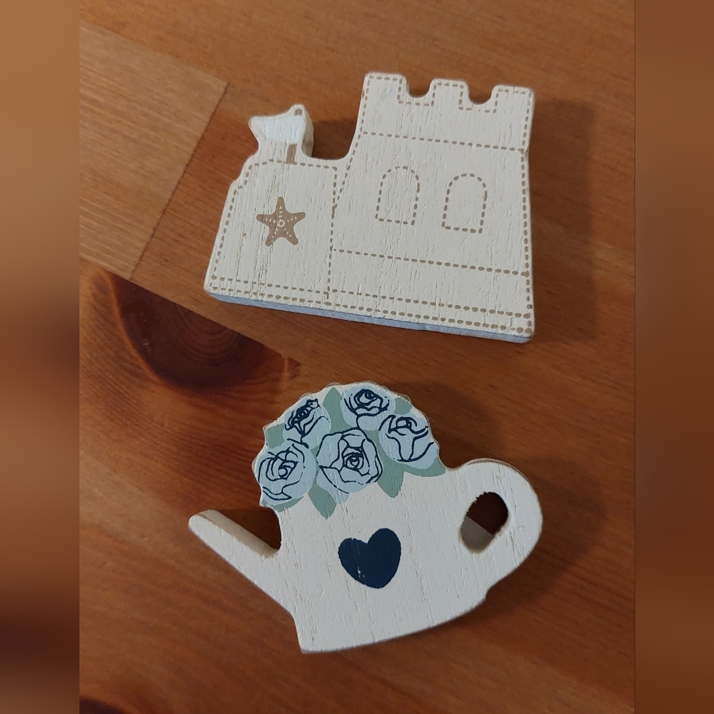 NWT Mini Wooden Block Decor, Watering Pail, Sand Castle